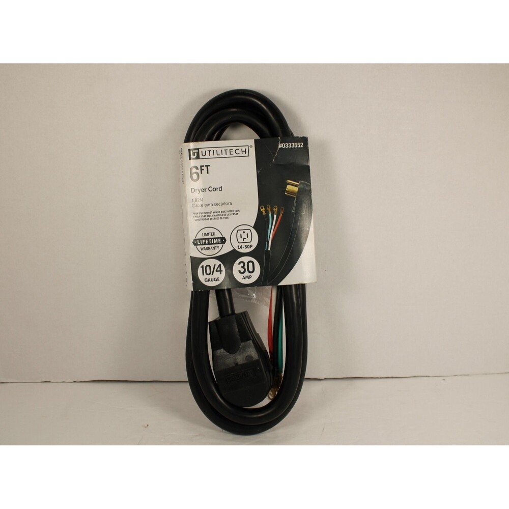 Utilitech 4 PRONG 6 FT Dryer Cord 30 Amp 10 Gauge 125/250 Volt 0333552 *new*